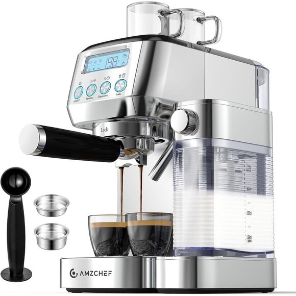AMZCHEF 20-Bar Espresso Machine with Milk Frother & LCD - Picture 1 of 8